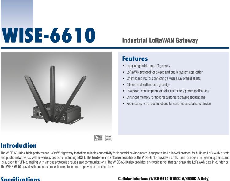 研華WISE-6610-N500 LoRaWAN網(wǎng)關(guān)支持多達(dá)500個(gè)節(jié)點(diǎn)，915MHz