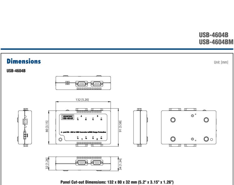 研華USB-4604BM USB轉4端口RS-232/422/485 轉換器，帶浪涌保護